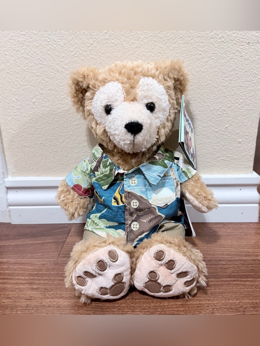 Disney Tan Duffy Bear Plush in Tropical Print Shirt